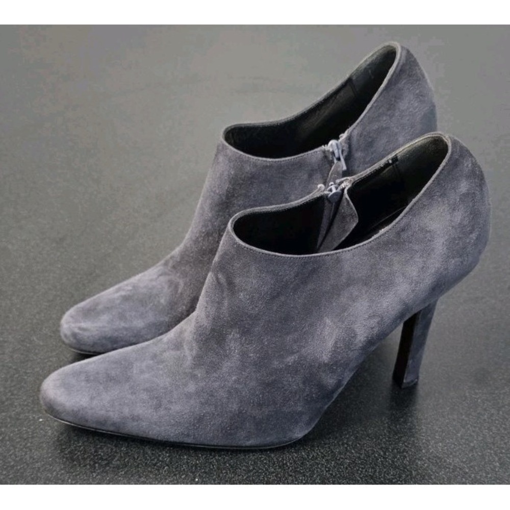 Christian Dior Charcoal Gray Suede Boot Booties 36 Side Zip 4in Heels Classy - Picture 3 of 9